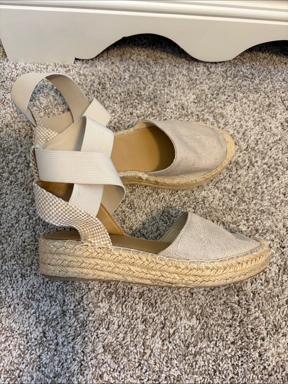 Beige Espadrille Platform Sandals with Ankle Wrap